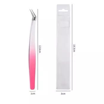 Пинцет для наращивания ресниц, градиентный розово-красный сверхтвердый пинцет из нержавеющей стали с кончиками из волокон, высокоточный антистатический пинцет as the picture