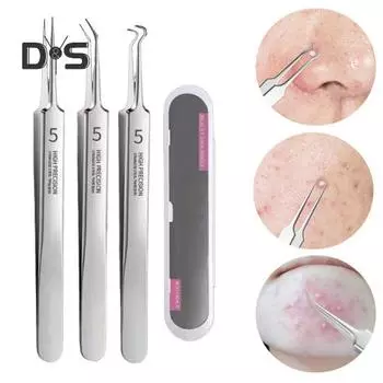 Пинцет для удаления черных точек, инструмент для удаления угрей из нержавеющей стали, нескользящая ручка, набор для удаления черных точек и угрей для здоровой кожи, удобный для переноски, профессиональный косметический продукт для лица 1 Set