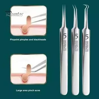 Пинцет для удаления черных точек, инструмент для удаления угрей из нержавеющей стали, нескользящая ручка, набор для удаления черных точек и угрей для здоровой кожи, удобный для переноски, профессиональный косметический продукт для лица 1 Set