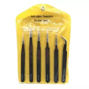 Пинцет из нержавеющей стали, 6 предметов, чехол для пинцета, ремонт сотового телефона, сбор волос, прививка ресниц, зажим для бровей 6 Pieces Set