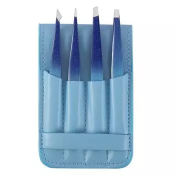 Пинцет из нержавеющей стали, зажим для бровей, четырехкомпонентный инструмент для украшения бровей, набор для подравнивания бровей синий