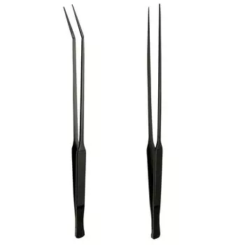 Пинцет Usagi To длинный, длина 25 см, кончик 1 мм, сверхтонкий, черный, прямой, изогнутый, для обрезки аквариумных растений [UTK Kame], 2 шт. [под присмотром]