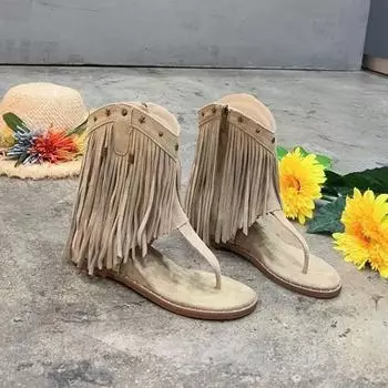 [] Pinch-in tassel sandals women s new summer open-toe side zipper inner height-increasing cool boots 35