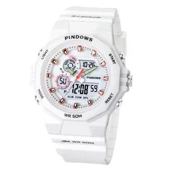 PINDOWS 50M наружные цифровые спортивные светодиодные часы-секундомер с будильником женские часы, водонепроницаемые, часы, многофункциональные, подсветка, календарь, часы,