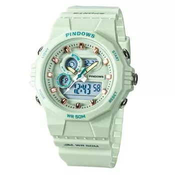 PINDOWS 50M наружные цифровые спортивные светодиодные часы-секундомер с будильником женские часы, водонепроницаемые, часы, многофункциональные, подсветка, календарь, часы, зелёный