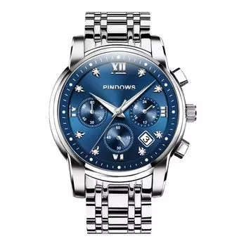 PINDOWS роскошные кварцевые аналоговые часы с большим циферблатом и датой водонепроницаемые модные деловые часы из нержавеющей стали классические часы с люминесцентным календарем для мужчин