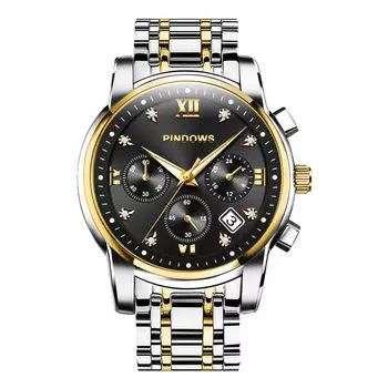 PINDOWS роскошные кварцевые аналоговые часы с большим циферблатом и датой водонепроницаемые модные деловые часы из нержавеющей стали классические часы с люминесцентным календарем для мужчин
