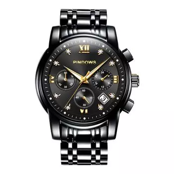 PINDOWS роскошные кварцевые аналоговые часы с большим циферблатом и датой водонепроницаемые модные деловые часы из нержавеющей стали классические часы с люминесцентным календарем для мужчин