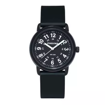 PINDOWS силиконовый ремешок дизайн аналоговые кварцевые часы для молодых поколений и студентов высокая видимость водонепроницаемые унисекс наручные часы циферблат с люминесцентным чёрный