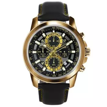 PINDOWS водонепроницаемые аналоговые кварцевые наручные часы с хронографом, деловые повседневные часы с черным коричневым кожаным ремешком, мужские часы, мужские