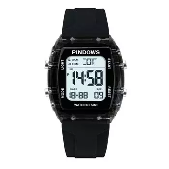 PINDOWS водонепроницаемые цифровые спортивные часы со светодиодной подсветкой для мужчин и женщин - хронограф, секундомер, будильник, календарь,
