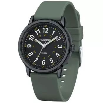 PINDOWS женские аналоговые кварцевые часы с силиконовым ремешком для молодых поколений и студентов, водонепроницаемые наручные часы унисекс с высокой видимостью, легко читаемые