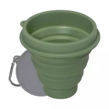 Pine Field Foldable Silicone Cup with Moss Green with Carabiner Lid,