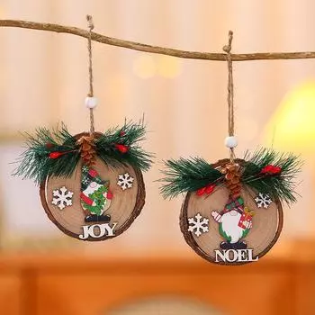 Pine Needle Round Wood Label Pendant Faceless Old Man Wooden Christmas Tree Pendant Christmas Decoration Supplies Wooden Label Pendant tree old man