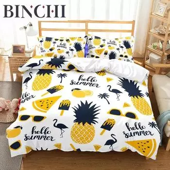 Pineapple Duvet Cover Set Queen Size Microfiber Kid Colorful Pineapple Twin Bedding Set Fruit Theme Hello Summer 70x133cm 2pcs