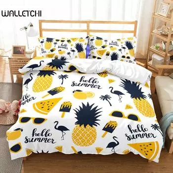 Pineapple Duvet Cover Set Queen Size Microfiber Kid Colorful Pineapple Twin Bedding Set Fruit Theme Hello Summer Comforter Cover EU single(135x200cm)
