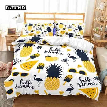 Pineapple Duvet Cover Set Queen Size Microfiber Kid Colorful Pineapple Twin Bedding Set Fruit Theme Hello Summer Comforter Cover EU single(135x200cm)