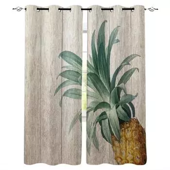 Pineapple Fruit On Vintage Wooden Board Blackout Curtains For Living Room Bedroom Printed Window Treatment Drapes Home Decor W135 x H60cm
