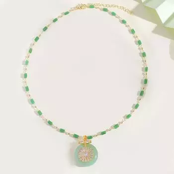 Ping An Buckle Necklace Female Retro Ethnic Style Versatile Satisfactory Emerald Jade Pendant