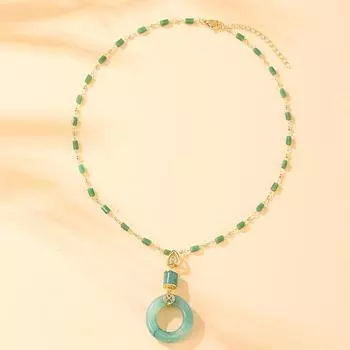 Ping An Buckle Necklace Women S Retro Ethnic Style Versatile Temperament Imitation Hetian Jade Pendant