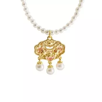 Ping An Lock Pearl Set Женское легкое роскошное ожерелье Новое китайское изделие ручной работы в китайском стиле