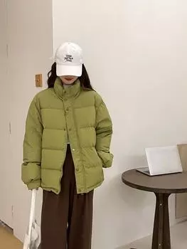 Pinghu autumn and winter new down jacket women s short loose simple stand-up collar thickened bread jacket S (90-60 kg)