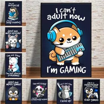 Пингвин Медведь Играть в игры Детская Детская Картина на Холсте Декор Принт Плакаты Мультфильм Животные Игровая Комната Настенные Художественные Фотографии Украшения Без Рамки 21*30cm No Frame