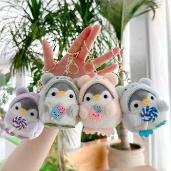 Пингвин плюшевый брелок милый пингвин носить шляпу кулон для девочек кавайный мультфильм пингвин форма школьный рюкзак брелок подарки 10cm фиолетовый