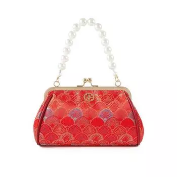 Pinio High-Grade New Chinese Embroidered Cheongsam Bag 2025 New All-Matching Fashion Pearl Chain Clip Bag Women Red
