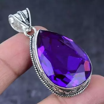 Pink Amethyst Gemstone Handmade 925 Sterling Silver Jewelry Pendant 2.09 K0V13