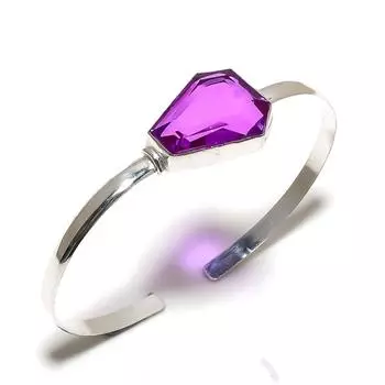 Pink Amethyst Gemstone Handmade 925 Sterling Silver Cuff Bangle Adjustable g7o04