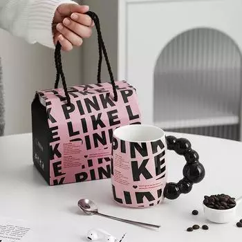Pink and Black Creative Mug Souvenir High Looking Couple Ceramic Water Cup Gift Coffee Cup Gift Box 301-400ml