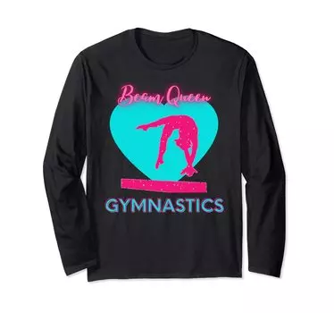 Pink and Turquoise Gymnastics Beam Queen Long Sleeve T-Shirt чёрный