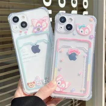 Pink Bear 16 Card Plug-in Apple iPhone 11/12 Pro Max Transparent Case, Fits 13/14/XR 15 Pro Max