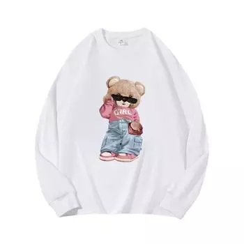 Pink BearAutumn Clothing Длинные рукава из чистого хлопка Новые мужские и женские топы, весенний внутренний слой, базовая рубашка, футболка с круглым вырезом и длинными рукавами M коричневый