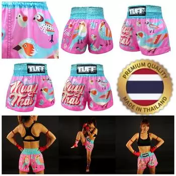 Pink Bird Muay Thai MMA Kickboxing Boxing Shorts Retro Vintage Pants Print 3D Microfiber Elastic Fight Martial Art Training Fitness Gym Workout