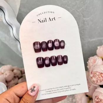 Pink Black Handmade Luminous Cat Eye Wearable Nail Armor Red Nail Armor Fashion XS