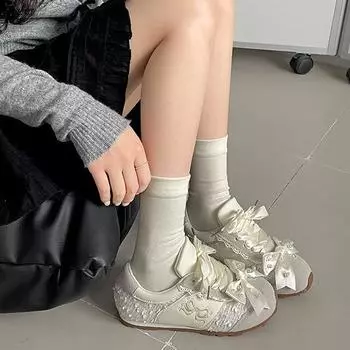 Pink bow retro flat-bottomed German training shoes women s shoes 2025 new spring sports versatile low-top Forrest Gump board shoes 35 бежевый