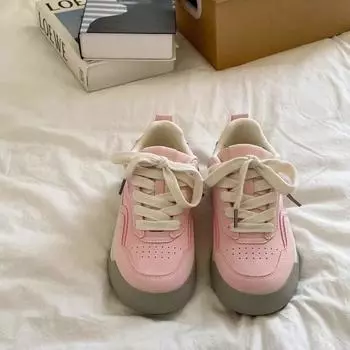 Pink breathable leather board shoes women s spring new student versatile shoes casual sports white shoes 35 розовый