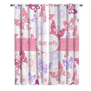Pink Buttfly Flower Window Curtains Scenic Curtains for Living Room Decorative Items Living Room 135W x 60H(cm)