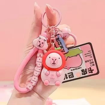 Pink Capybara Costume Resin Keyring Cartoon Pendant For Kids And Animal Fans Big Red Headgear