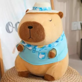Pink Capybara Plush Toy Stuffed Seaside Beach Dress Blue Shirt Swim Ring Bee Decor Capibara Plushie Boy Hawaii Vacation Style about 10-13cm