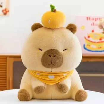 Pink Capybara Scarf Flower Design Cartoon Plush Toy Pillow For Kid Collector And Yellow Scarf,30cm