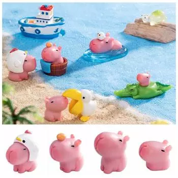 Pink Cartoon Capybara Statue Resin DIY Miniature Capybara Figurines Bonsai Office Home Mini Animals Figurine Dollhouse Decor