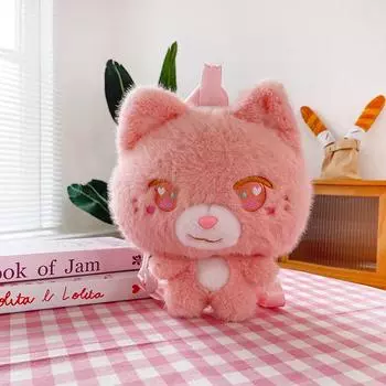 Pink cat head shoulder crossbody bag 27cm розовый