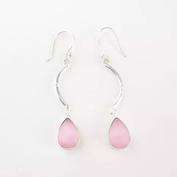 Pink Cat s Eye Gemstone 925 Fine Silver Jewelry Handmade Teardrop Earrings 2.60 EE-43-41