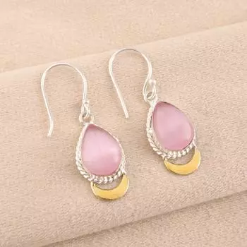 Pink Cat s Eye Gemstone 925 Solid Silver Jewelry Handmade Designer Earrings 1.5 EE-162-39