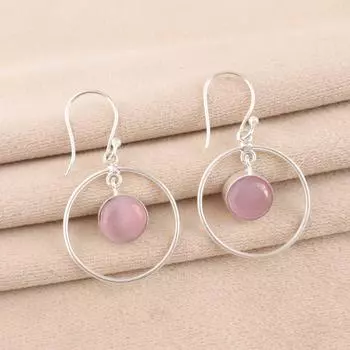 Pink Cat s Eye Gemstone 925 Sterling Silver Jewelry Handcrafted Earrings 1.60 EE-5-48