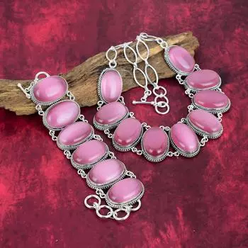 Ювелирные изделия ручной работы из стерлингового серебра 925 пробы с розовым кошачьим глазом, красивые новые дизайнерские украшения, браслет и ожерелье, комплект украшений для сестры Adjustable With 8 -18 розовый