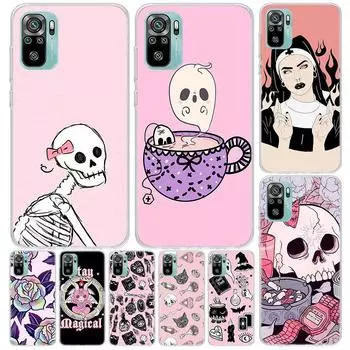 Розовый кошачий череп волшебница ведьма чехол для Xiaomi Redmi 10 10C 9 9C 9T 9A чехол для телефона 10A 8A 8 7A 7 6A 6 Pro K20 K40 10X S2 K30 Pri Redmi 9